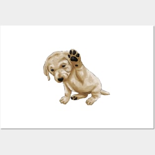 Cute Waving Golden Puppy Watercolor Illustration Posters and Art